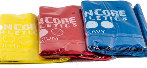 Set of Three 5 feet long by 4 inches wide Flat Resistance Bands, Perfect for Yoga / Pilates / Physical Therapy
